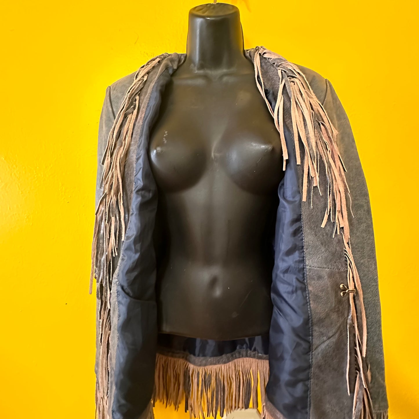 Vintage 1990s to Y2K Marbled Leather Fringed Jacket M