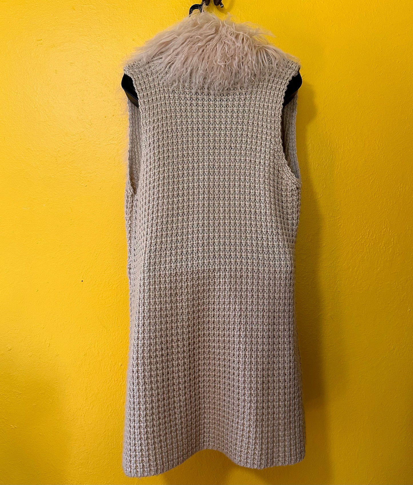 Authentic Mongolian Fur Collar Cable Knit Duster