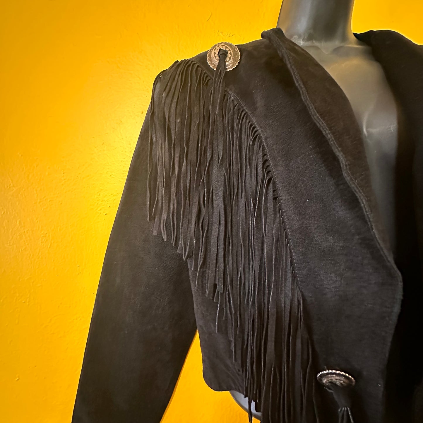 Vintage 1980s Suede Leather Fringed Concho Western Jacket size M