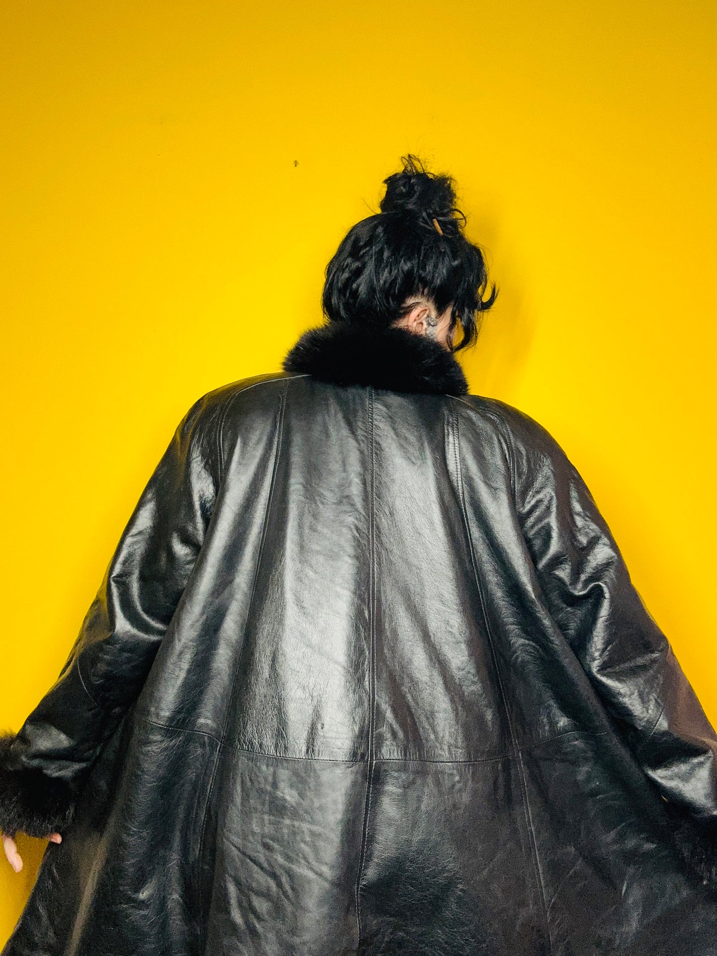 Vintage Nina Ricci Leather and Fur Dress Coat