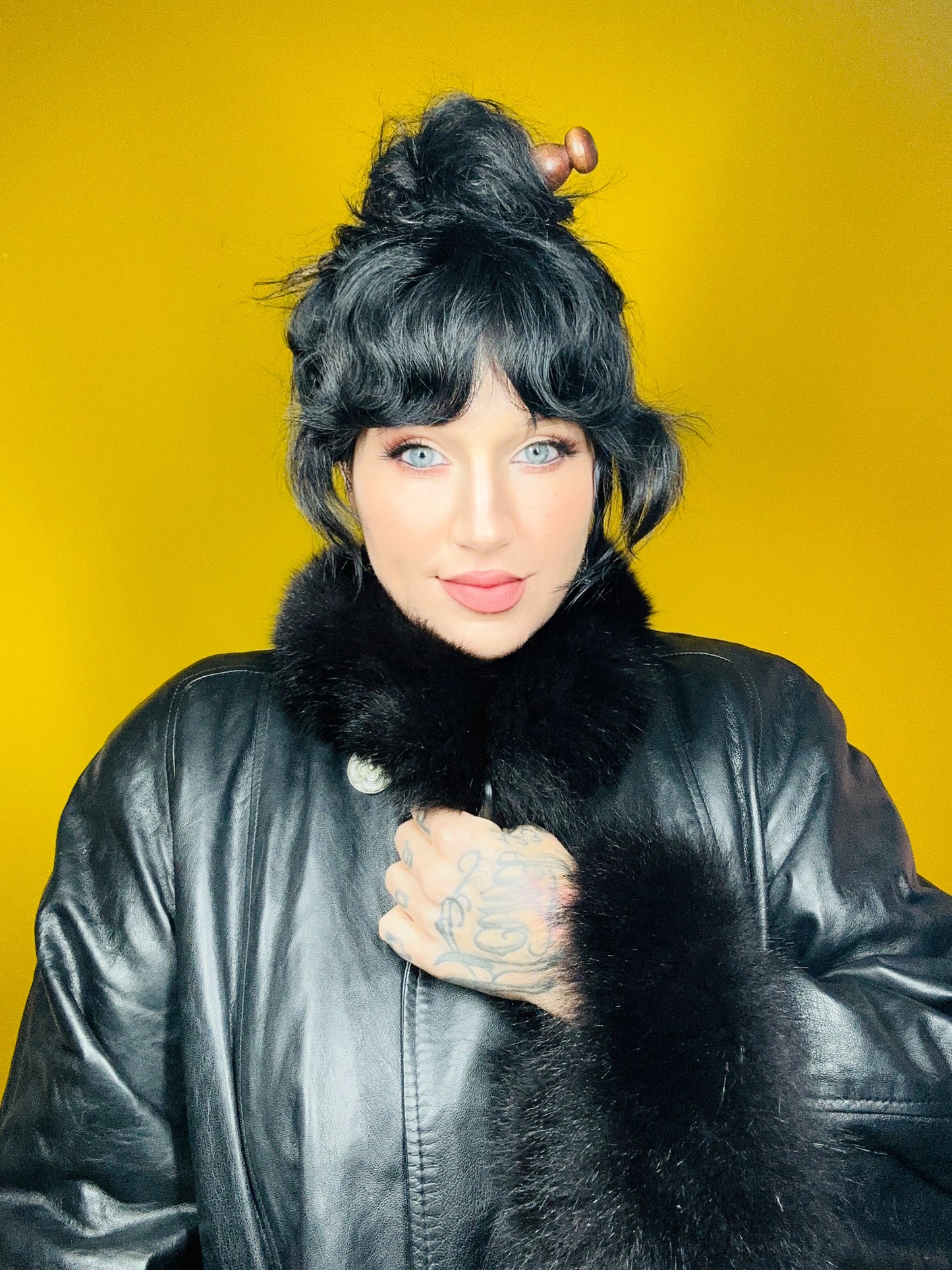 Vintage Nina Ricci Leather and Fur Dress Coat