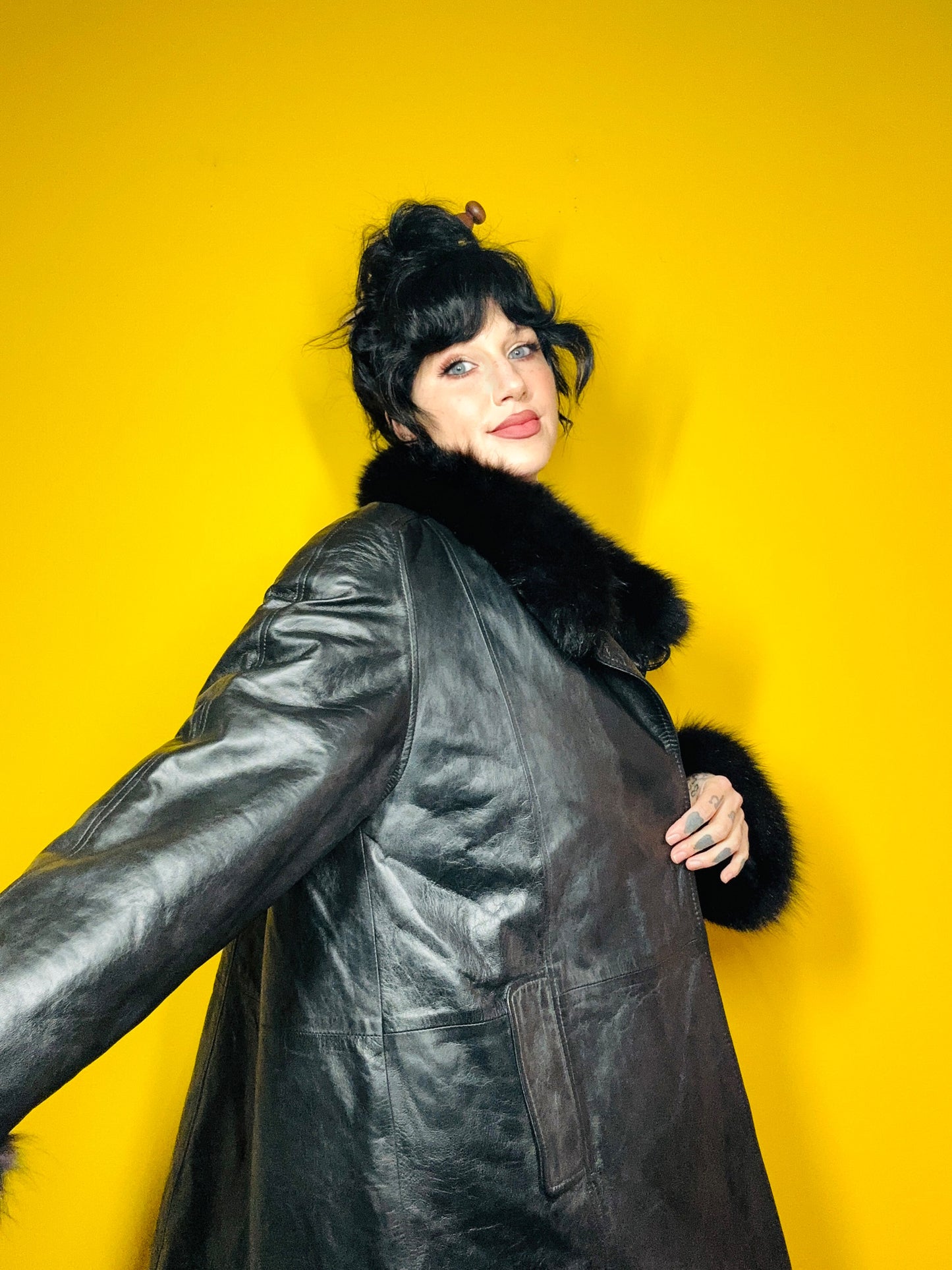 Vintage Nina Ricci Leather and Fur Dress Coat