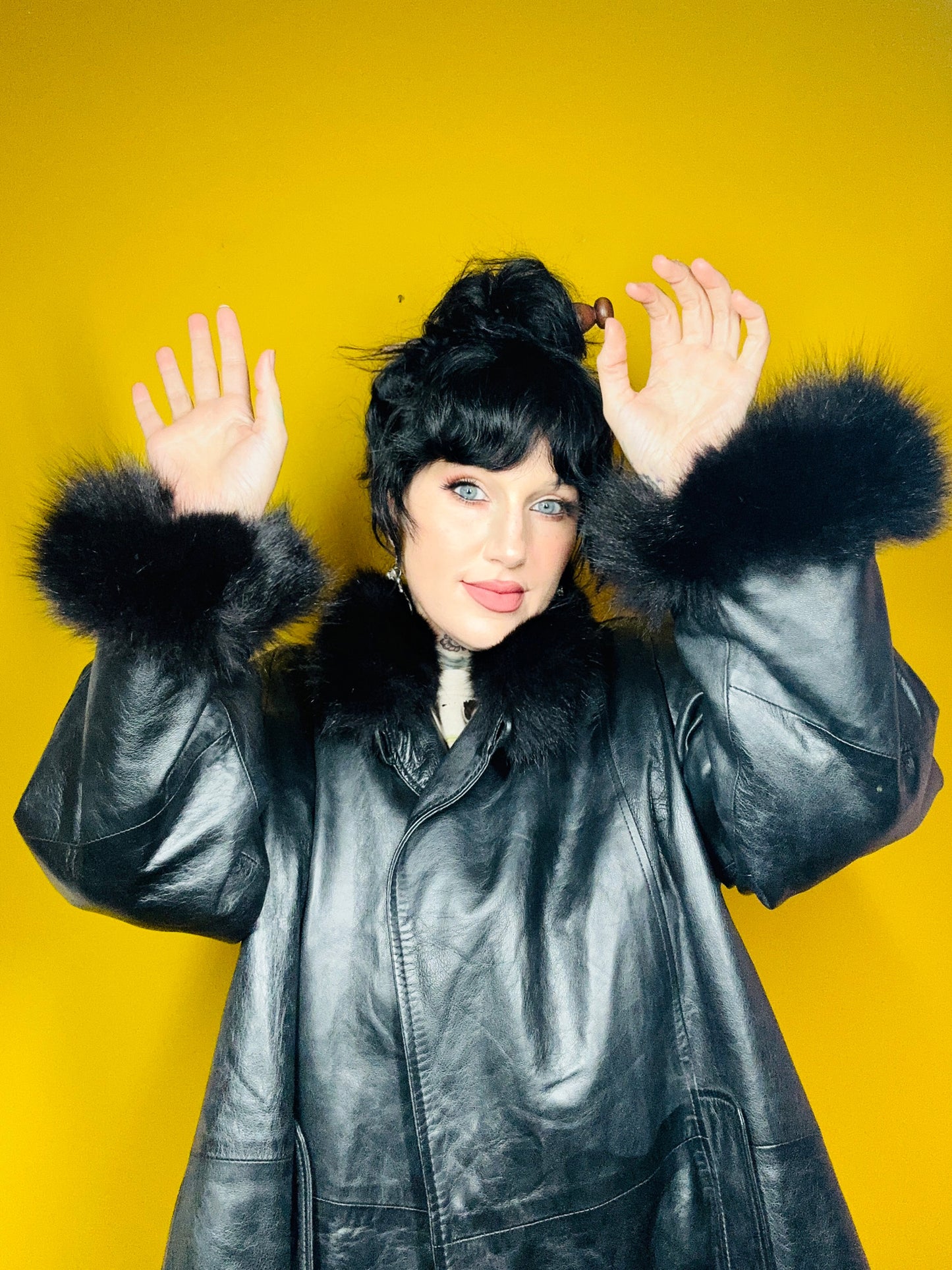 Vintage Nina Ricci Leather and Fur Dress Coat