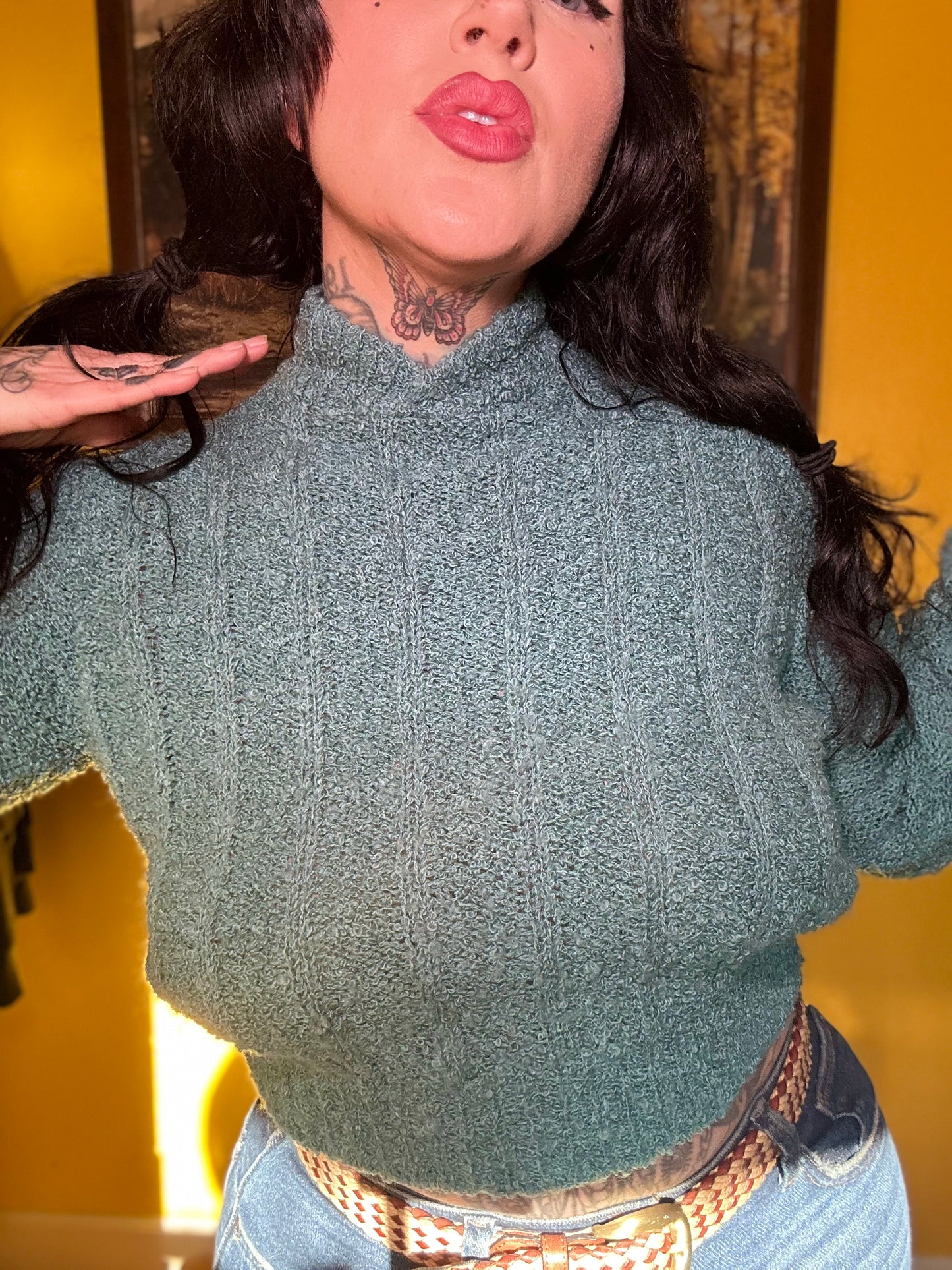 Vintage Aqua High Collar Sweater M