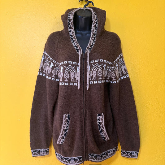 Vintage Alpaca Zip Up Hooded Sweater M