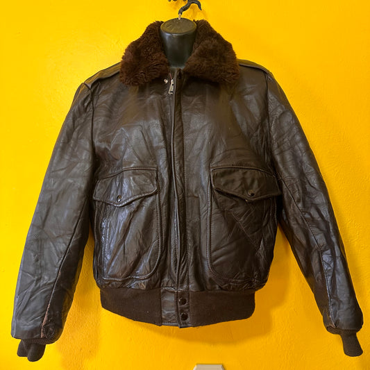 Vintage 1970s Brown Leather Pilot Bomber S M