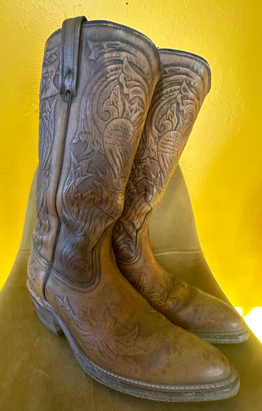 Vintage Acme Cowboy Boots Hand Tooled 1776 Eagle USA Sz 8b