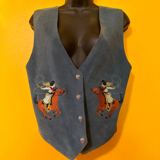 Vintage Suede Rodeo Horse Vest Size M