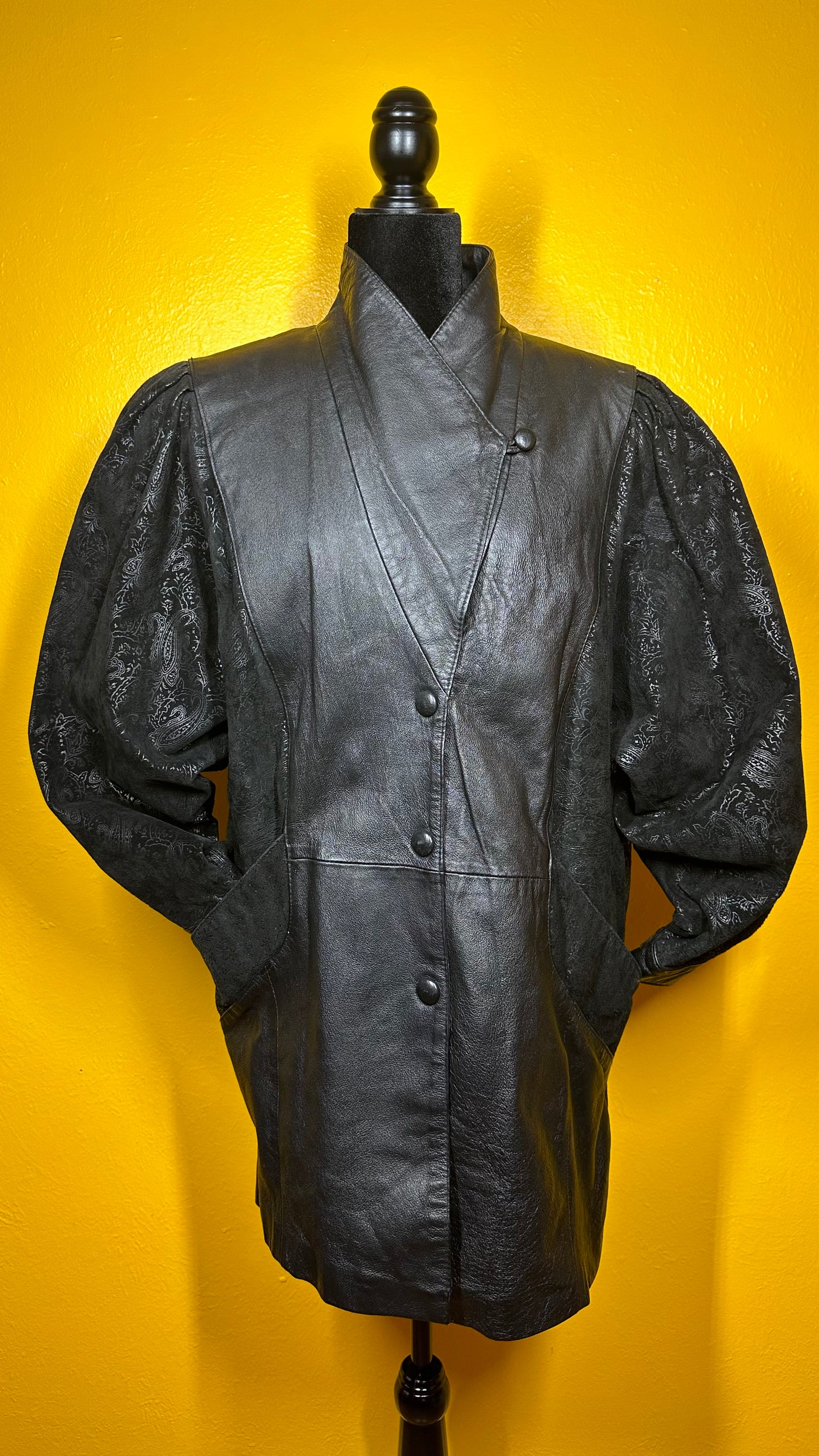 Vintage oversized Leather Wilson’s Leather Jacket with Puff Paisley Sleeves .