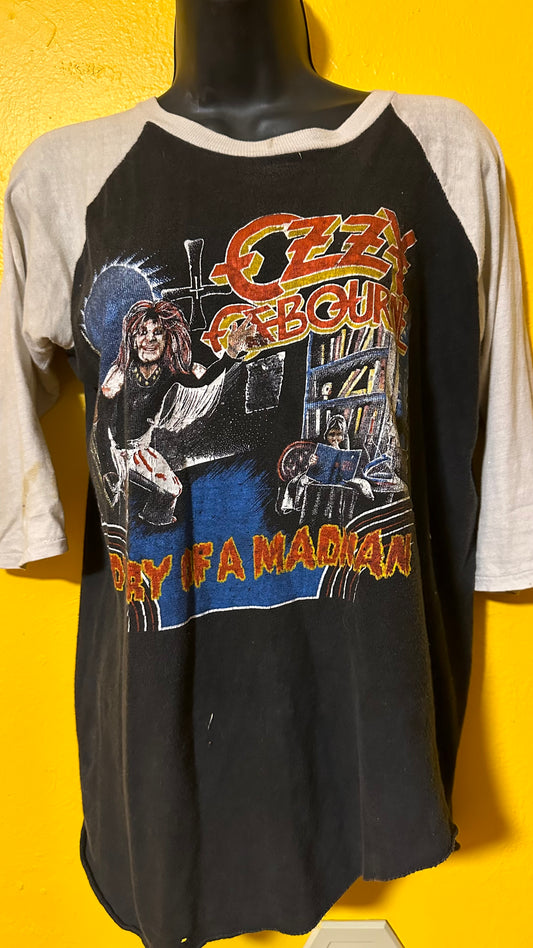 Vintage 1980s Ozzy Osbourne Diary of a Madman Parking lot Bootleg Raglan Tee