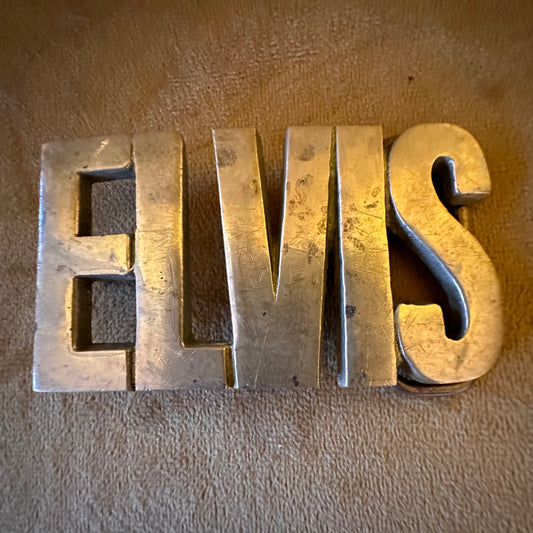 Vintage 1970s Brass Elvis Belt Buckle