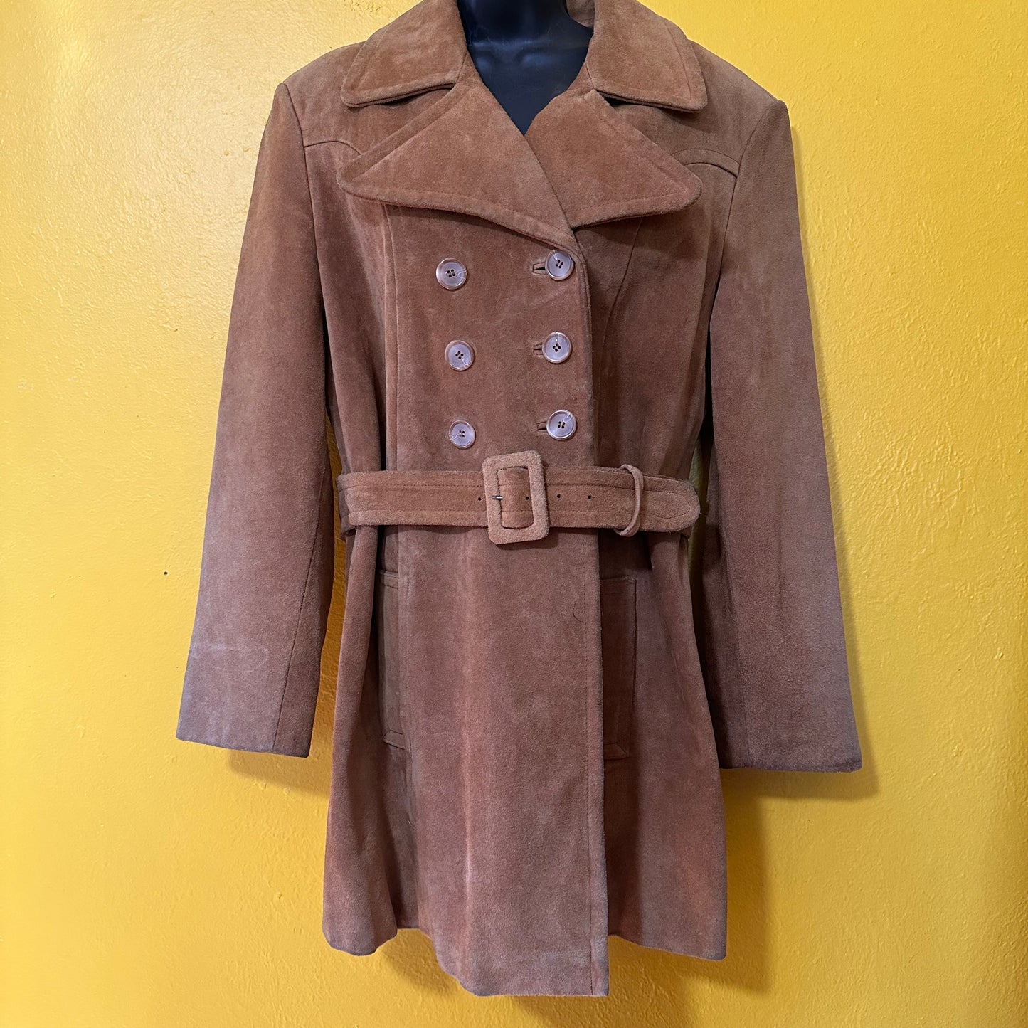 Vintage Suede 1960s Peter Pan Collar Peacoat Sz M