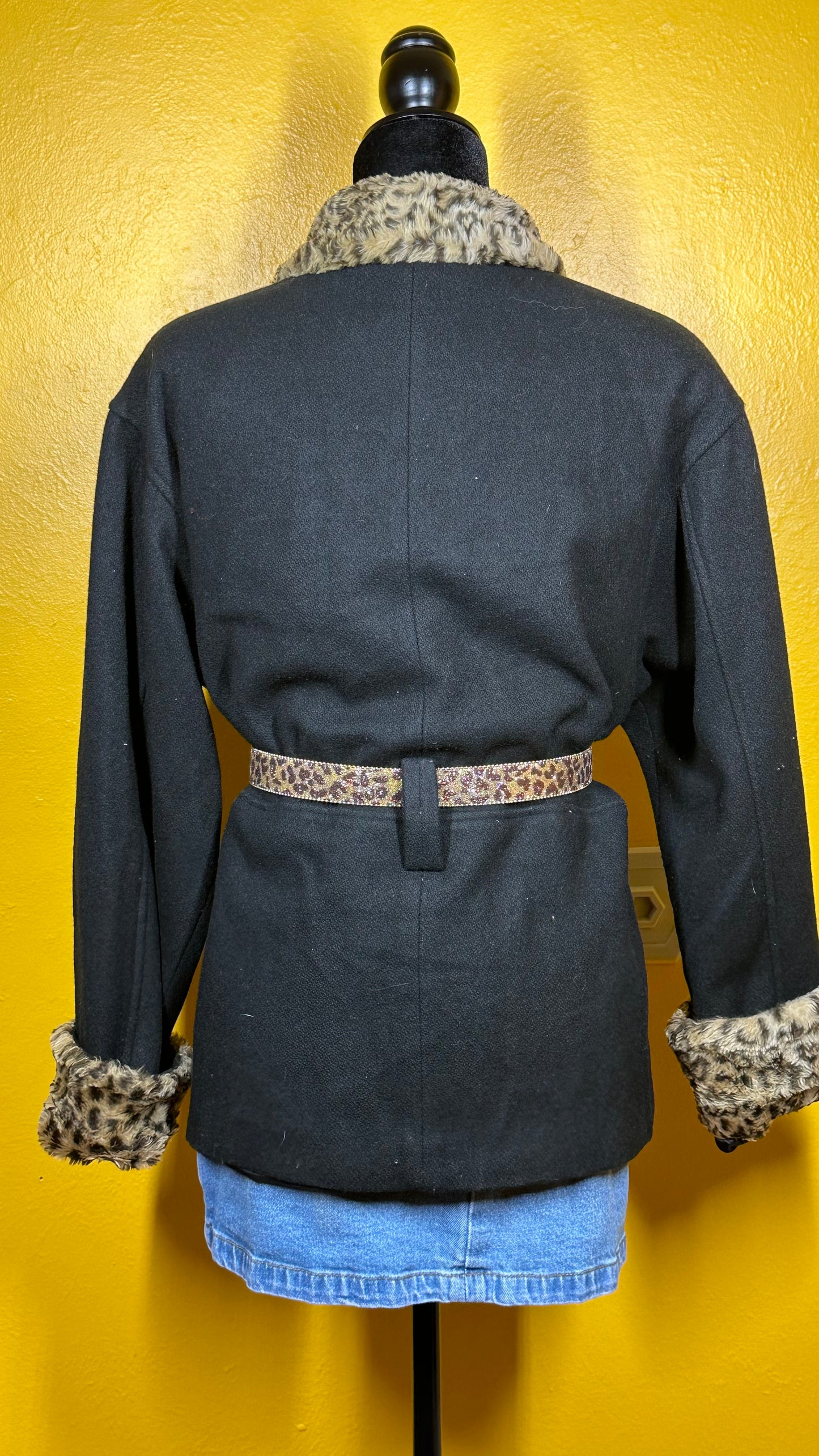 Vintage Leopard Trim Wool Jacket