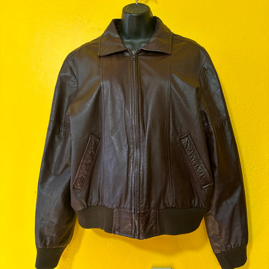 Vintage 1980s Brown Leather Sherpa Lined Bomber Sz L