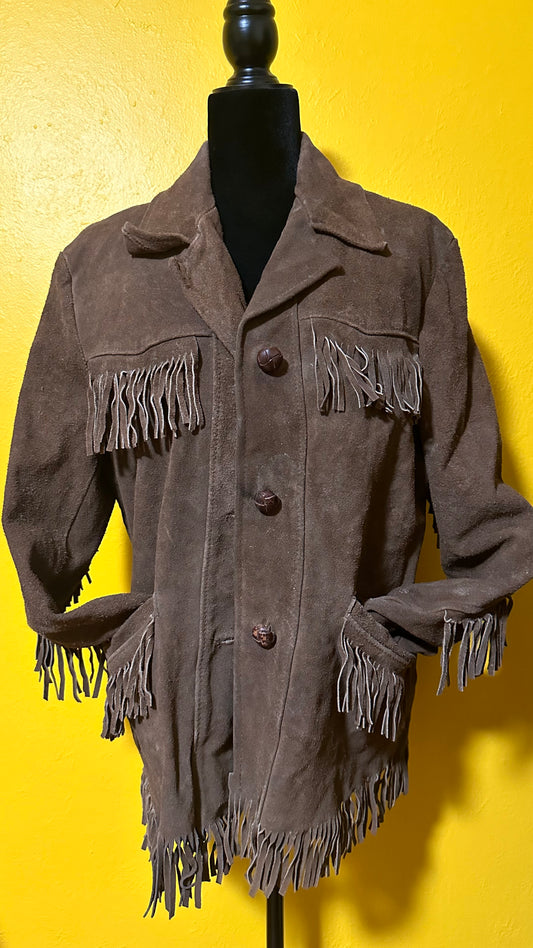 Vintage 1970s Western Fringe Suede Jacket L