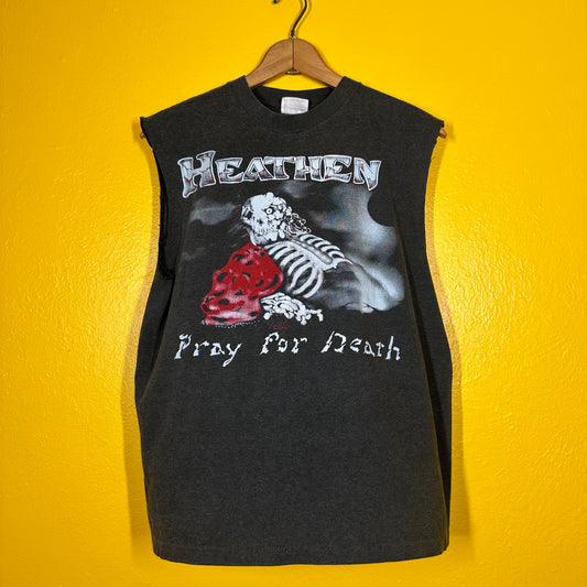 Vintage Heathen 1980s Pray For Death Cut Off Single Stitch Band Tee Sz M