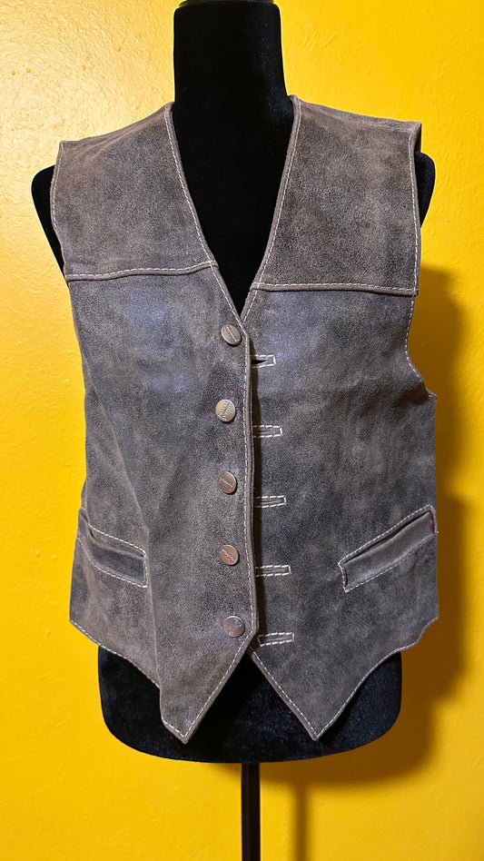 Vintage 1960s Distressed Buckle Back Leather Vest M