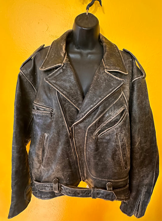 Vintage Handmade Distressed Leather Motorcycle Jacket XL