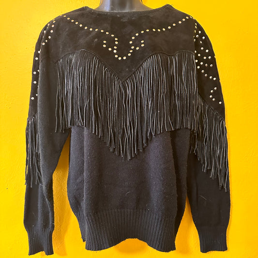 1980s Western Vintage Suede Studded Sweater S L