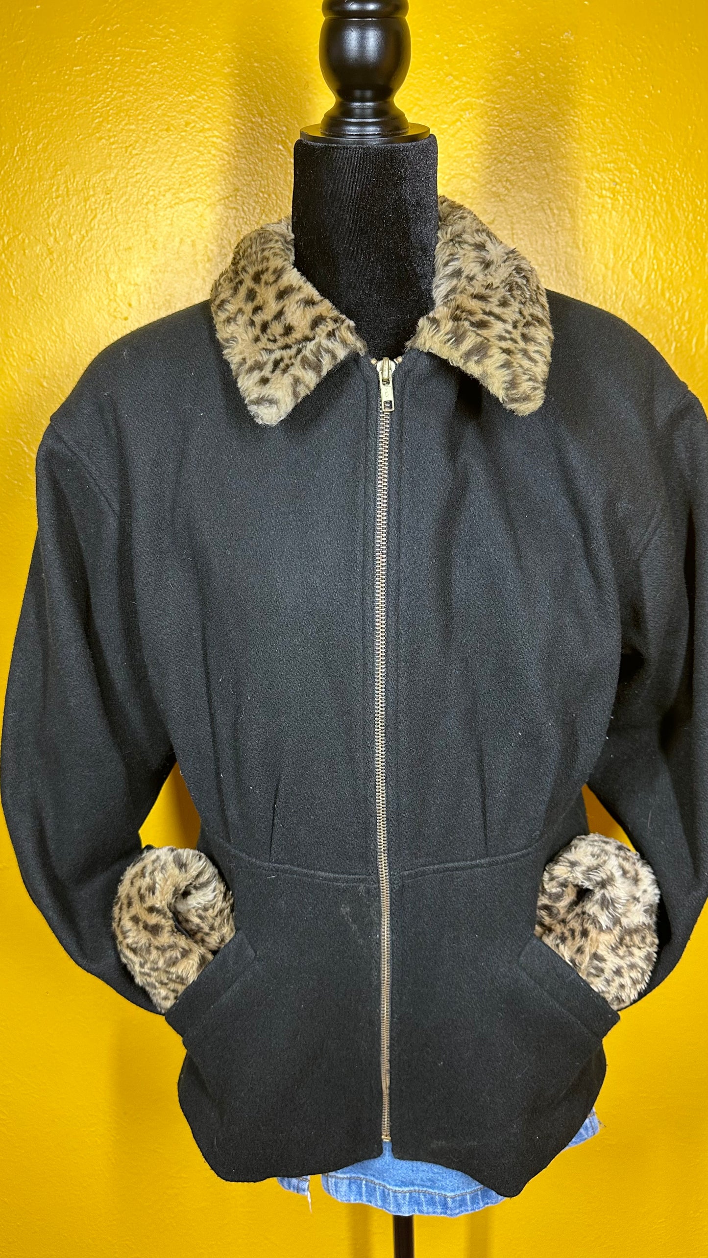 Vintage Leopard Trim Wool Jacket