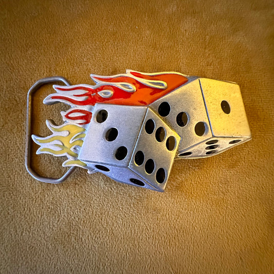 Vintage Flaming Dice Belt Buckle 1990s