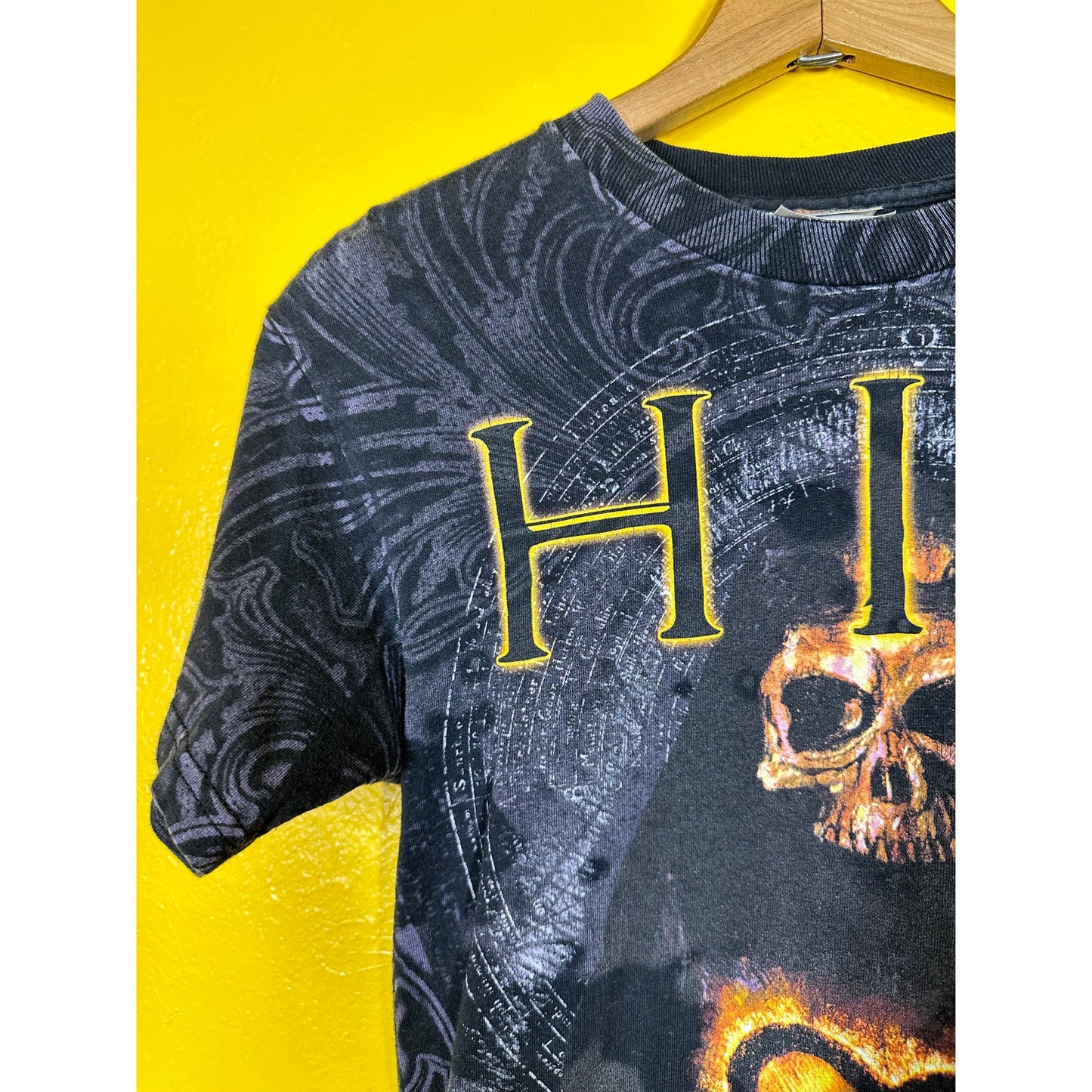 HIM Vtg 90s T shirt Sz S Goth Heartagram Metal Ville Valo AOP