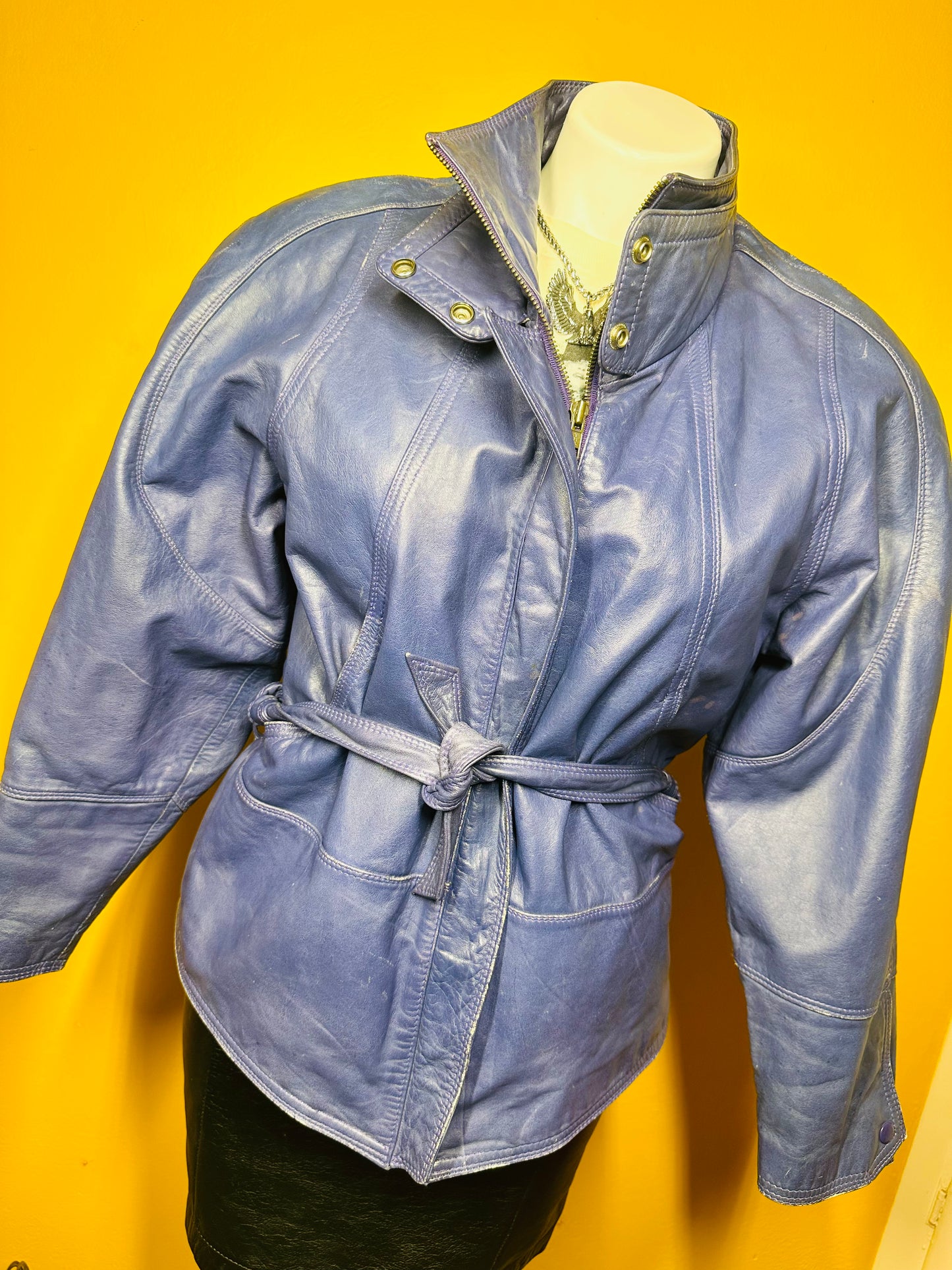 Vintage Puff Shoulder 80s Blue Wilson’s Leather Bomber