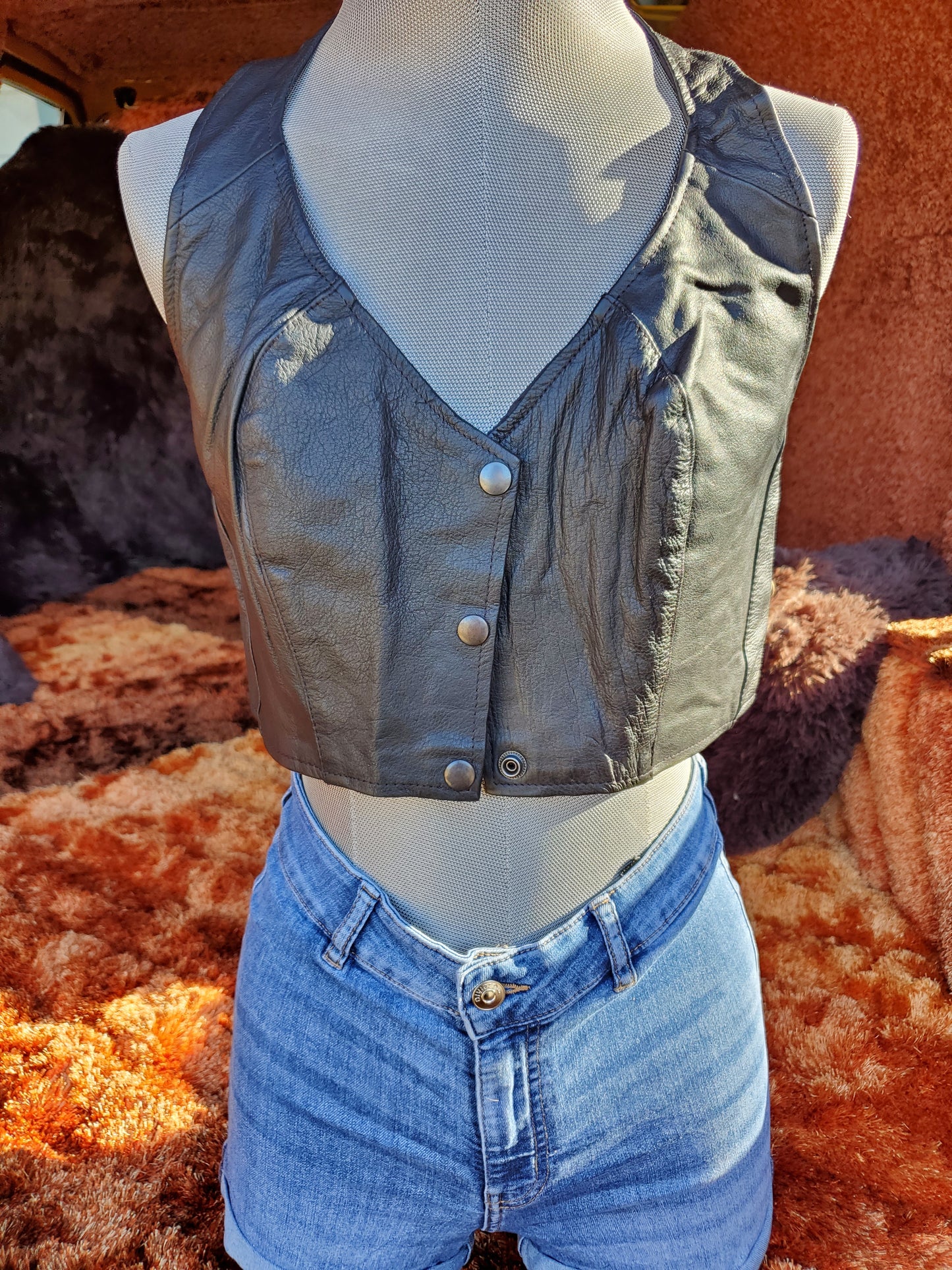 Crop Vest Patched Vintage Leather