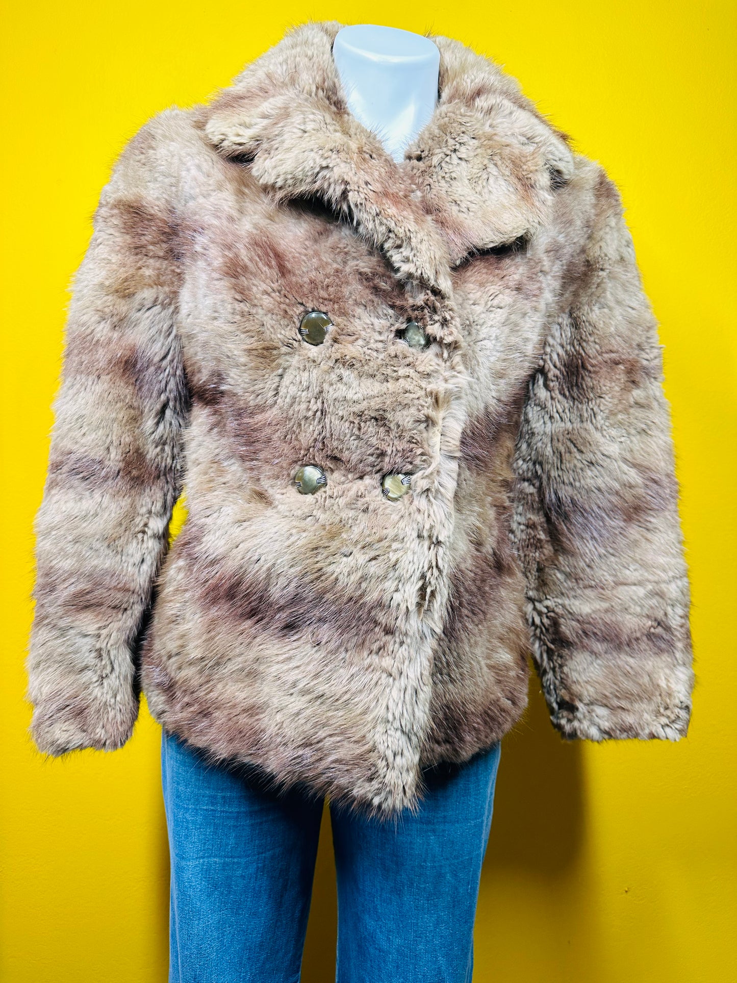 Vintage Fur Pea Coat S