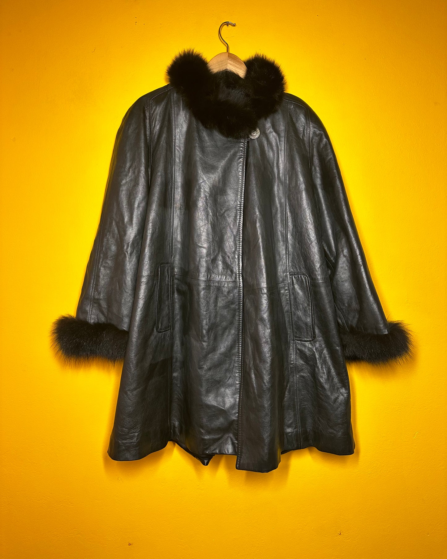 Vintage Nina Ricci Leather and Fur Dress Coat