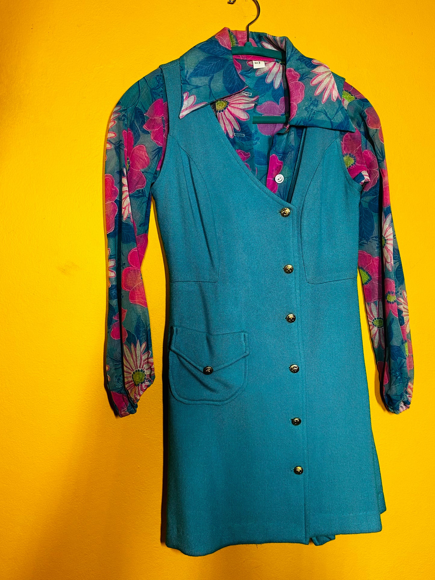 Vintage 1970s 2 piece Dress set Xs