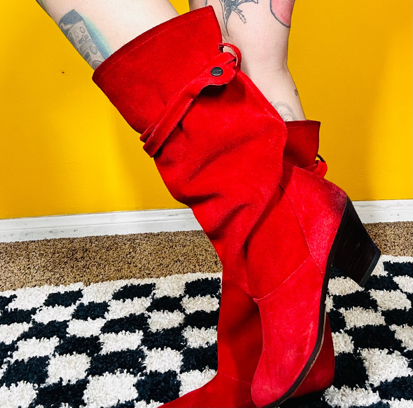 Vintage Red Suede Slouch Boots 10