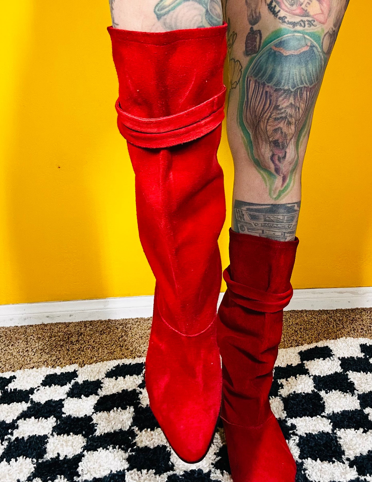 Vintage Red Suede Slouch Boots 10