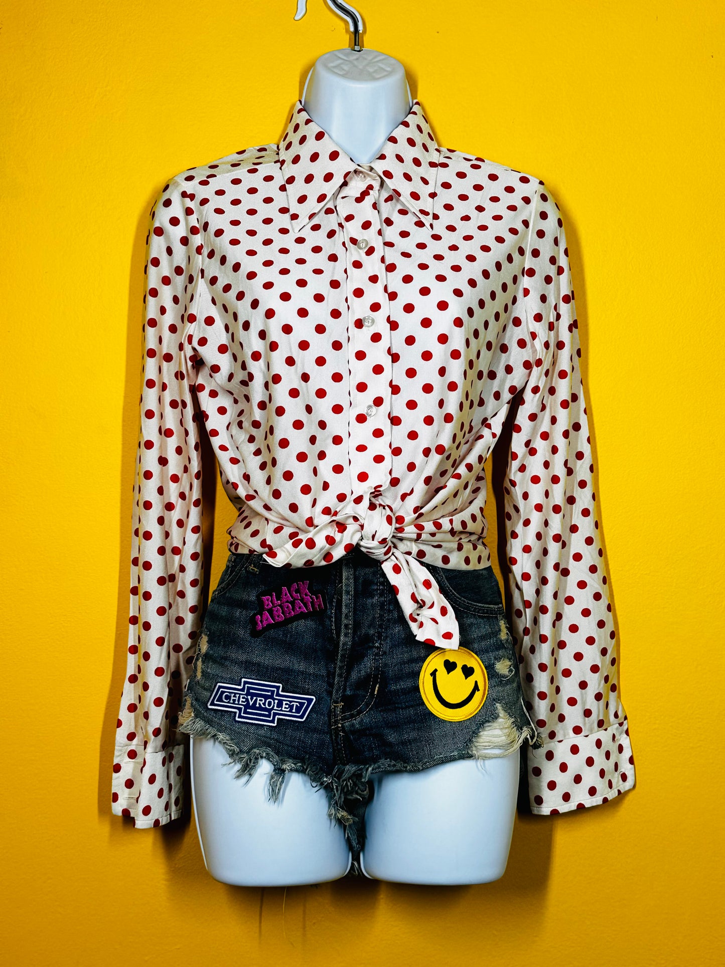 Polka Dot Button up with Harley Print on Back