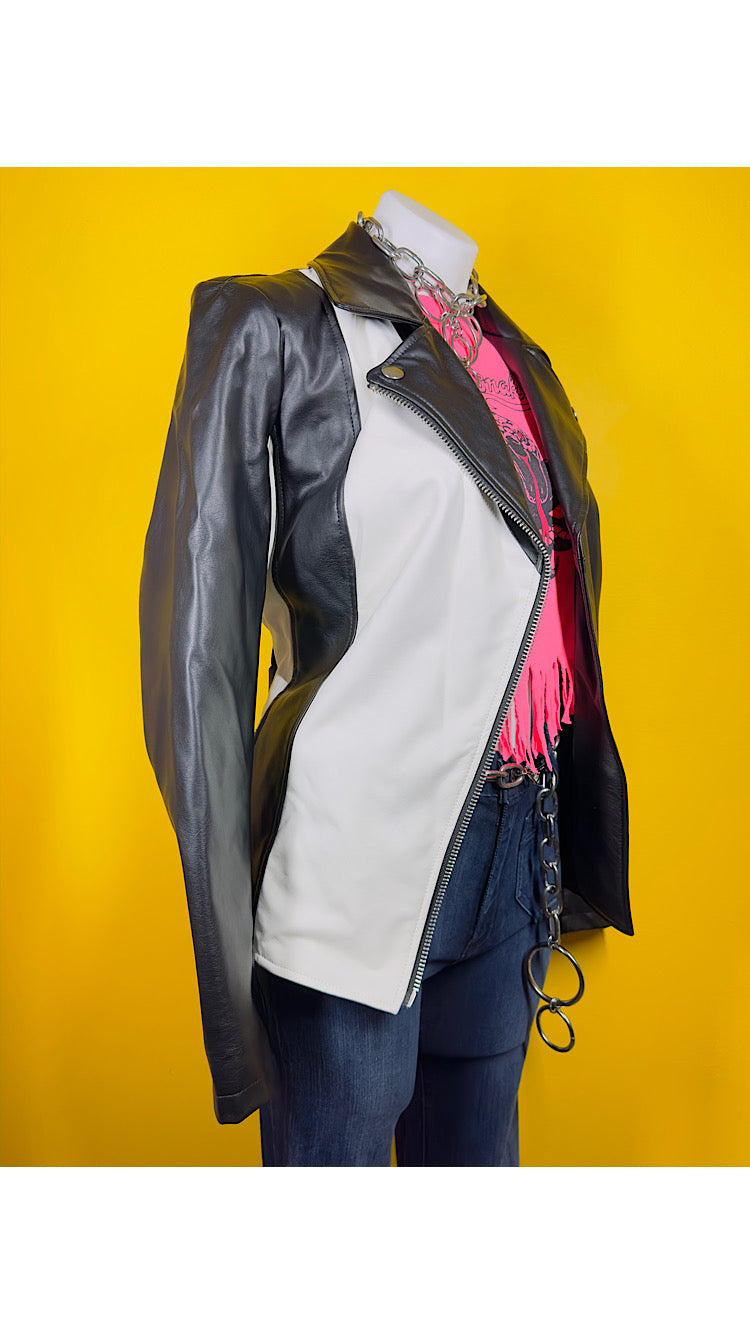 Two Toned Faux Leather Jacket M